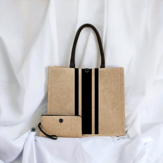 Black Striped Canvas Tote Bag